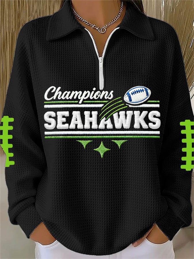 Women's Football Print Waffle Zip-Up Top