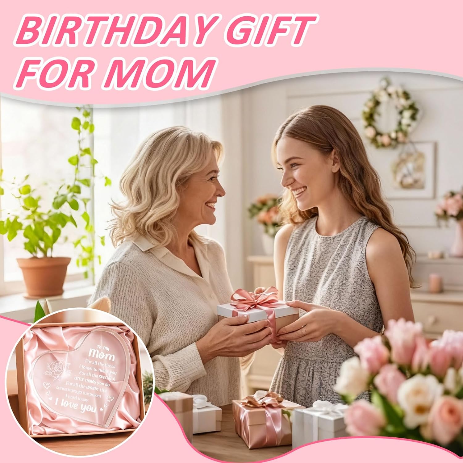 🎁Mom Gifts from Daughter Son I Love You Mom Birthday Gifts, 4.7x4.7 inches Decorative