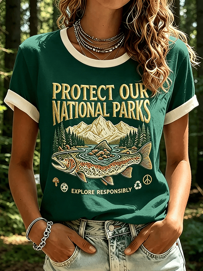 Protecting National Parks, Wildlife And Nature. Women's Pure Cotton T-Shirt.