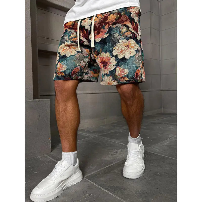 Unisex Retro Floral Jacquard Shorts