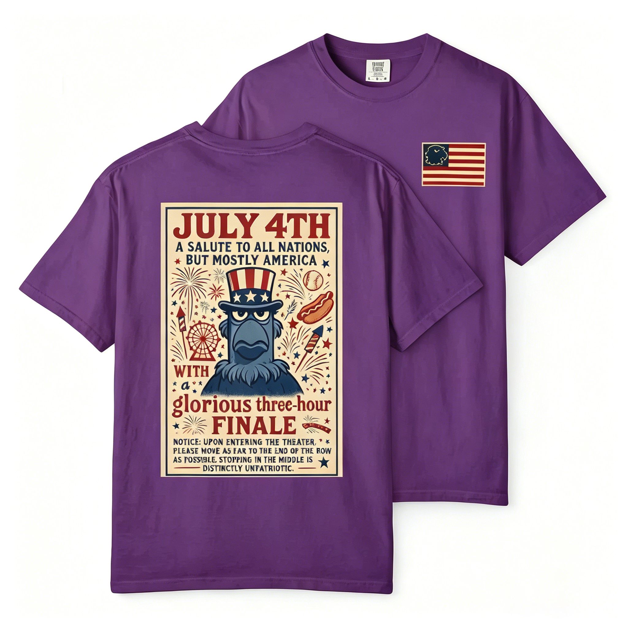 Unisex Patriotic Eagle July 4th Fireworks Celebration Casual Cotton Fabric T-Shirt