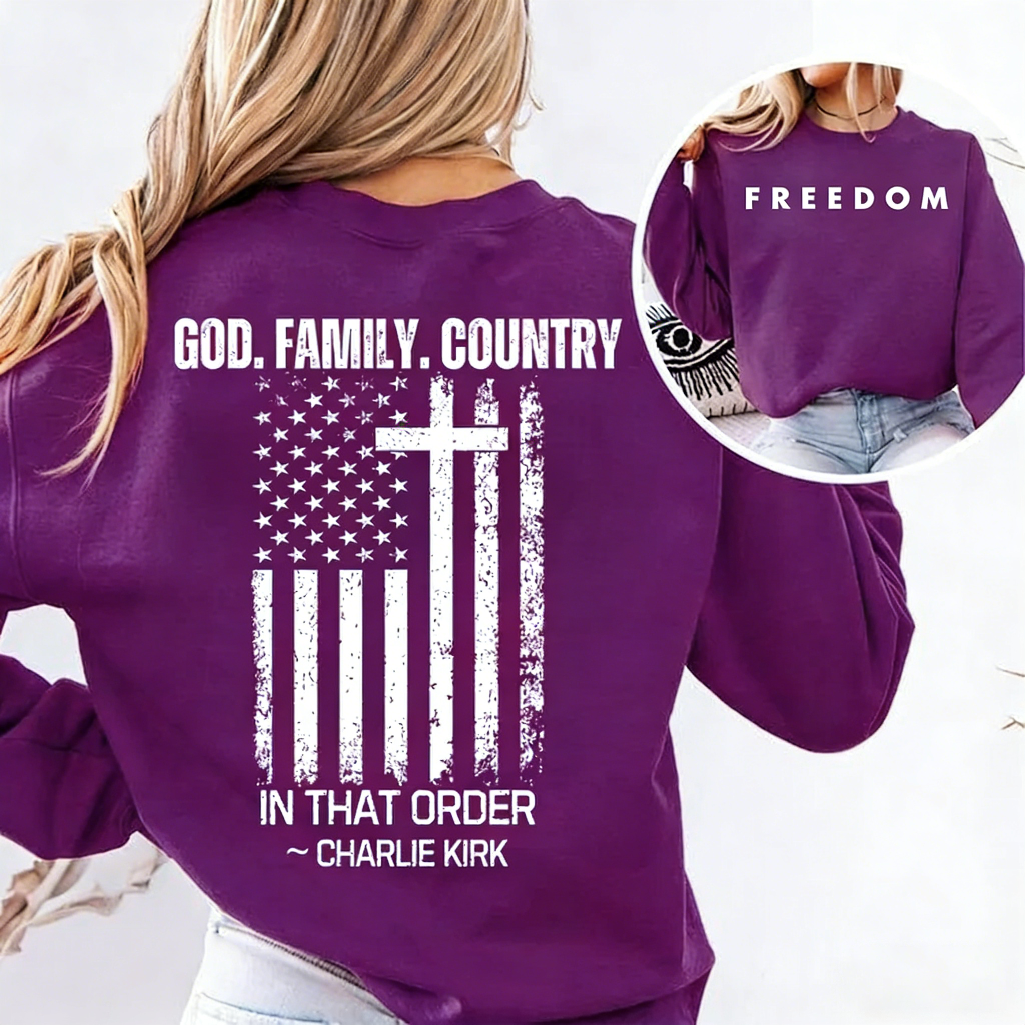 Women's God Family Country Crew Neck Sweatshirt