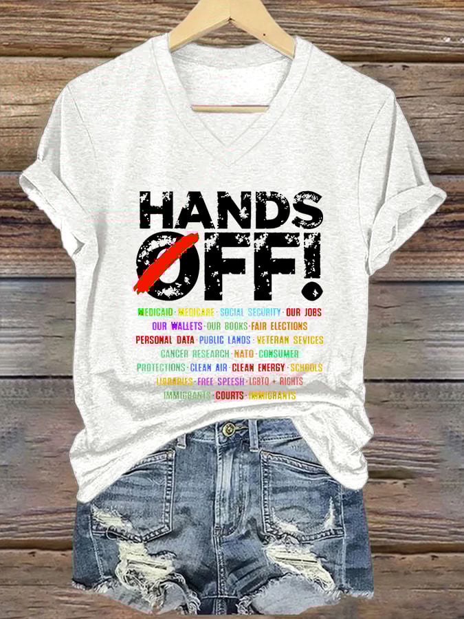 Women's Hands Off Protest Print Casual T-Shirt