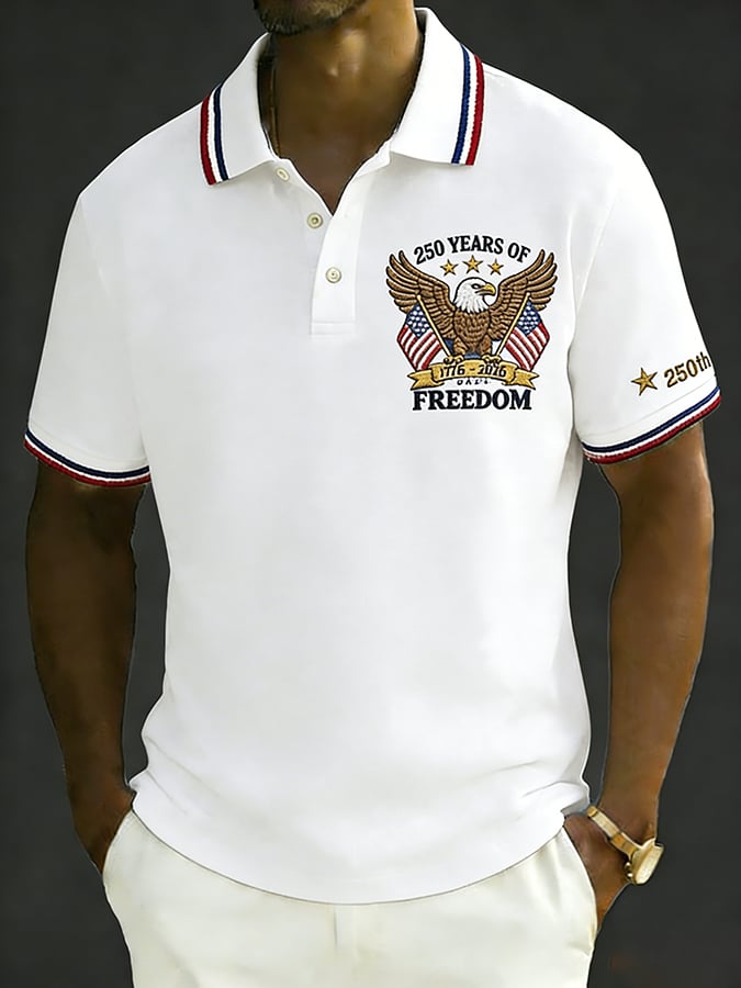 Men's Retro 250th Anniversary of the United States Print Independence Day Cross Print Polo Shirt