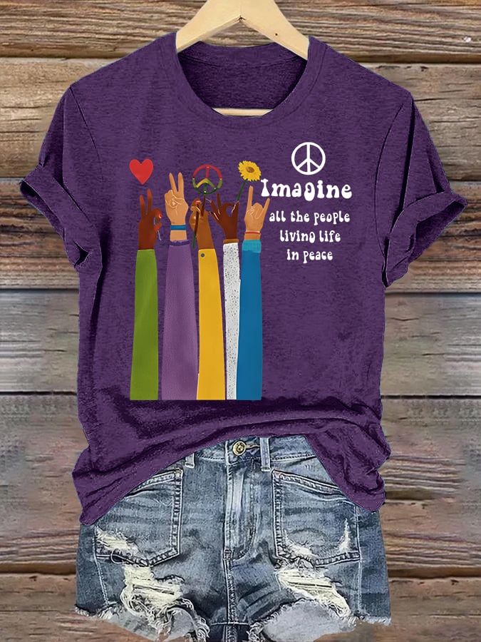 Women's Raised Hand Print Imagine Lyrics T-Shirt