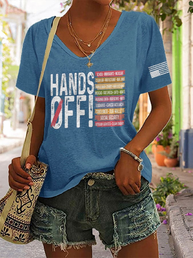 Women's Retro Hands Off Protest Print T-Shirt