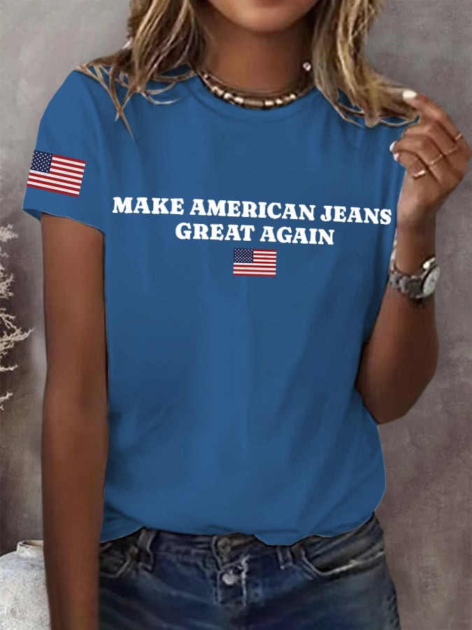 Retro Make American Jeans Great Again Print T-Shirt