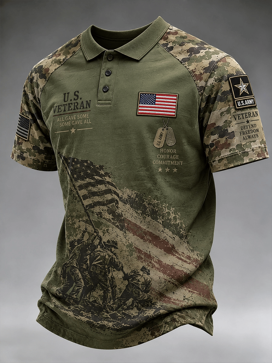🎖️Men's Short-Sleeve Polo Shirt With Veteran-Themed Camouflage Print