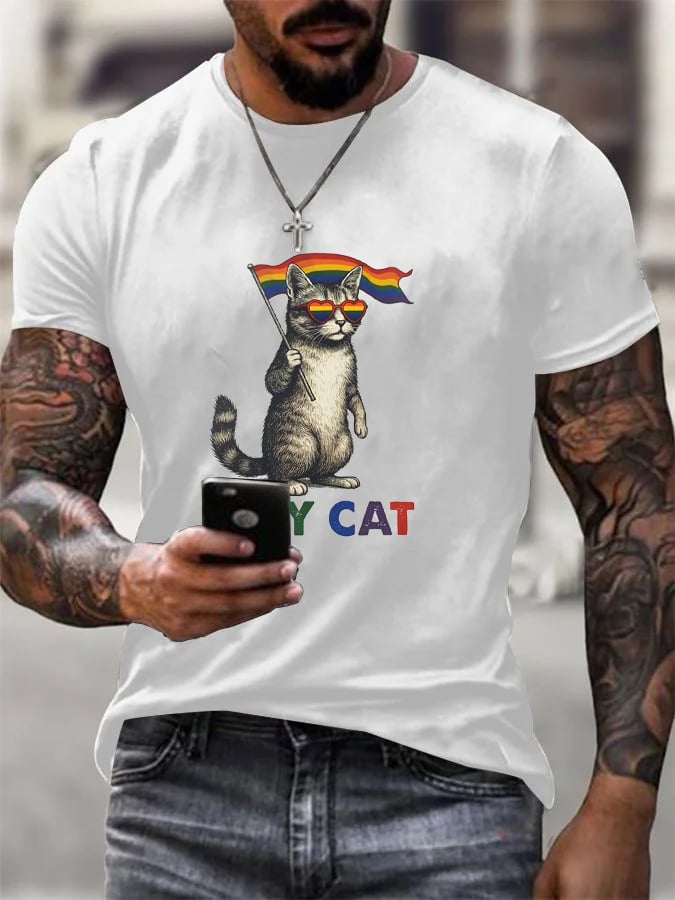 Men's Gay Month Rainbow Print Casual Crew Neck T-Shirt