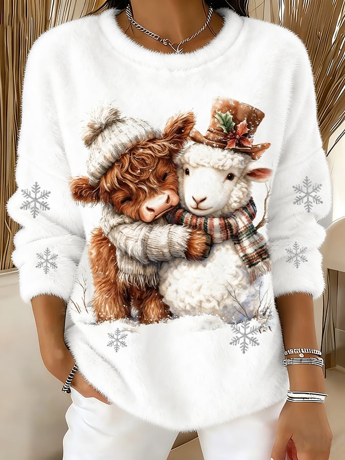 Women's Farm Animal Print Crew Neck Top