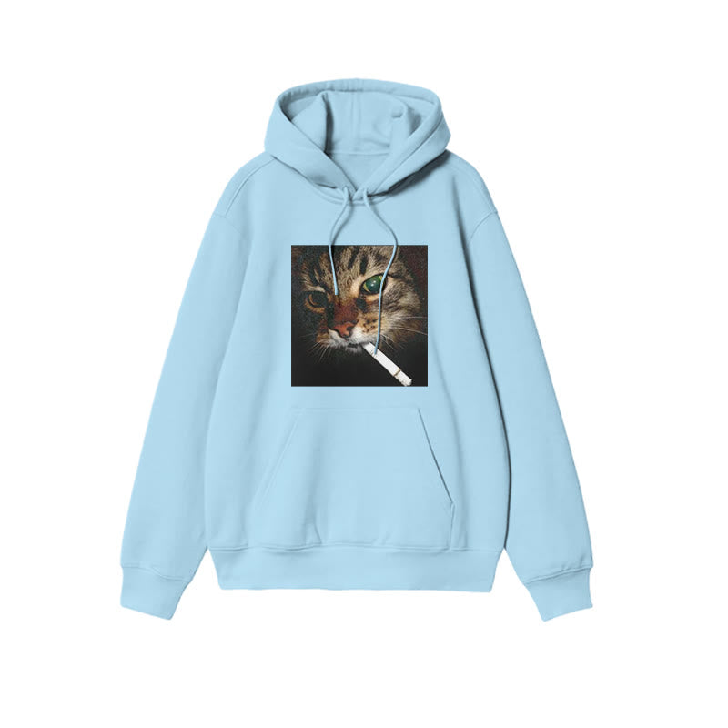 Unisex Cat With Cigarette In Mouth Print Hoodie