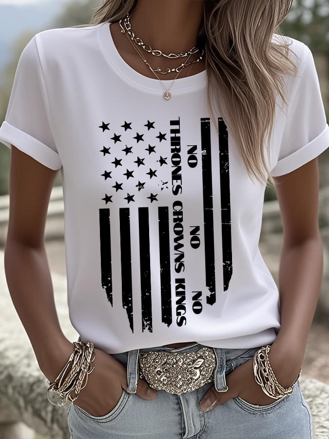 Women's No Thrones No Crowns No Kings Printed Pure Cotton Casual T-Shirt