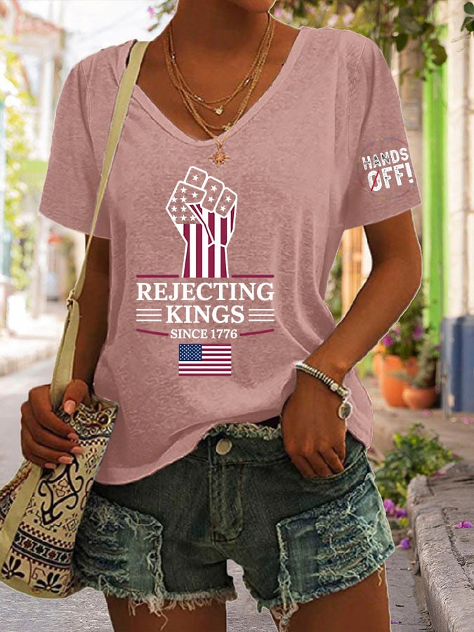 Women's Casual Retro Reject The King Print T-Shirt