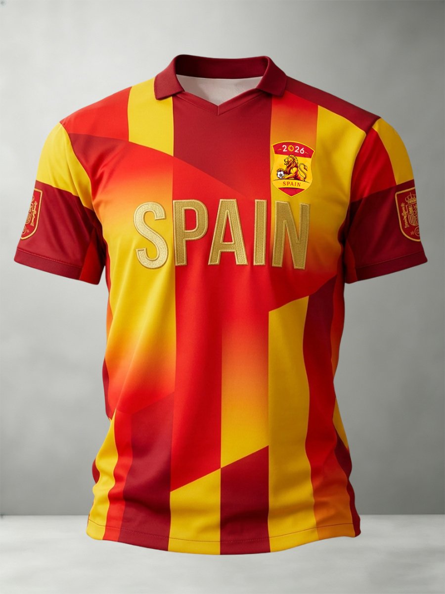Men's Spain Soccer Team Fan Print Short-Sleeve Sports T-Shirt