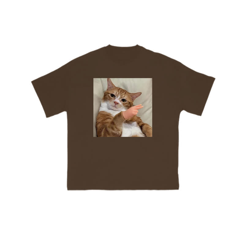 Unisex "Scissor Hand Gesture" Fun Cat Pattern Print T-shirt