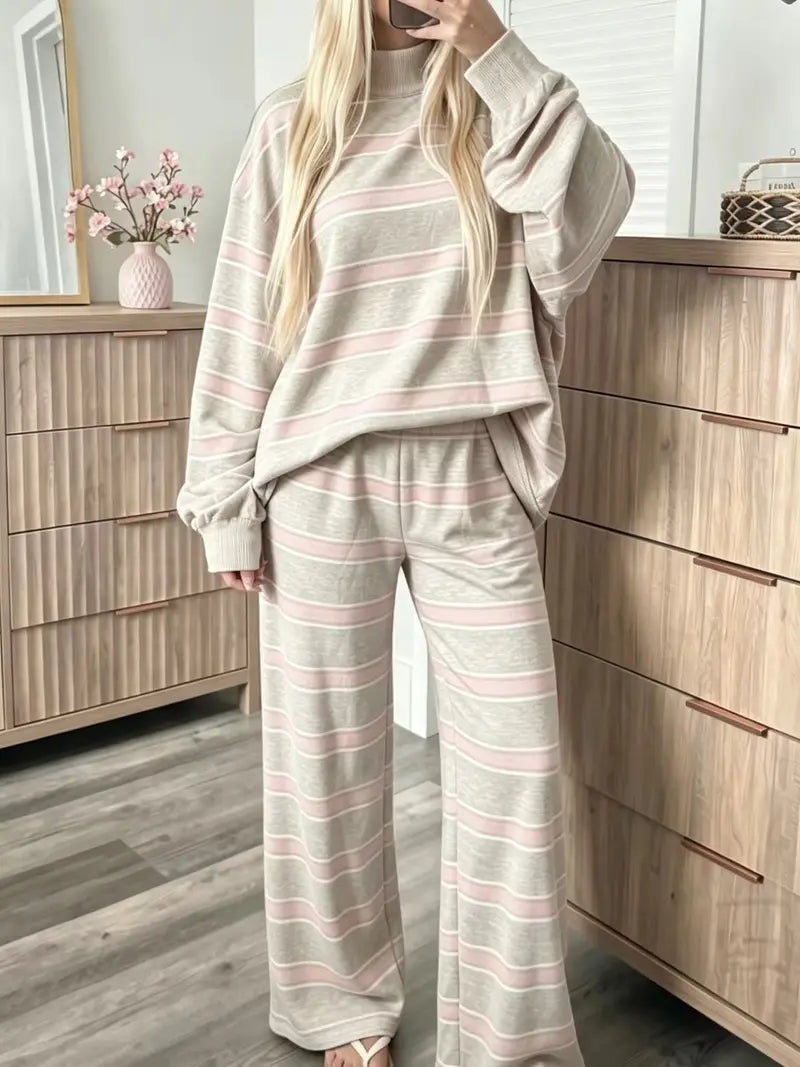 β³ Last day to save 50%β¨π₯ Striped Oversized Sweatshirt & Wide Leg Pants Lounge Set β¨