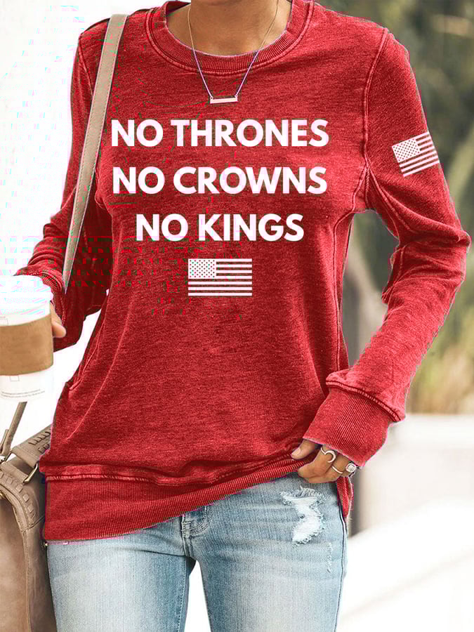 Women's No Thrones No Crowns No Kings Print Round Neck Sweatshirt