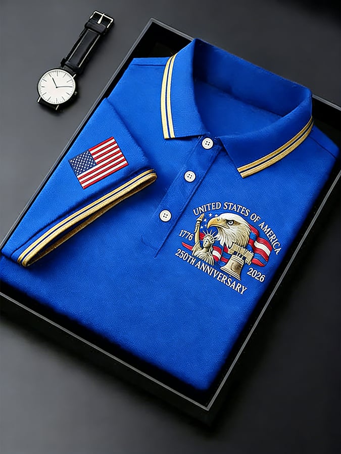Men's Retro 250th Anniversary of the United States Print Independence Day Cross Print Polo Shirt