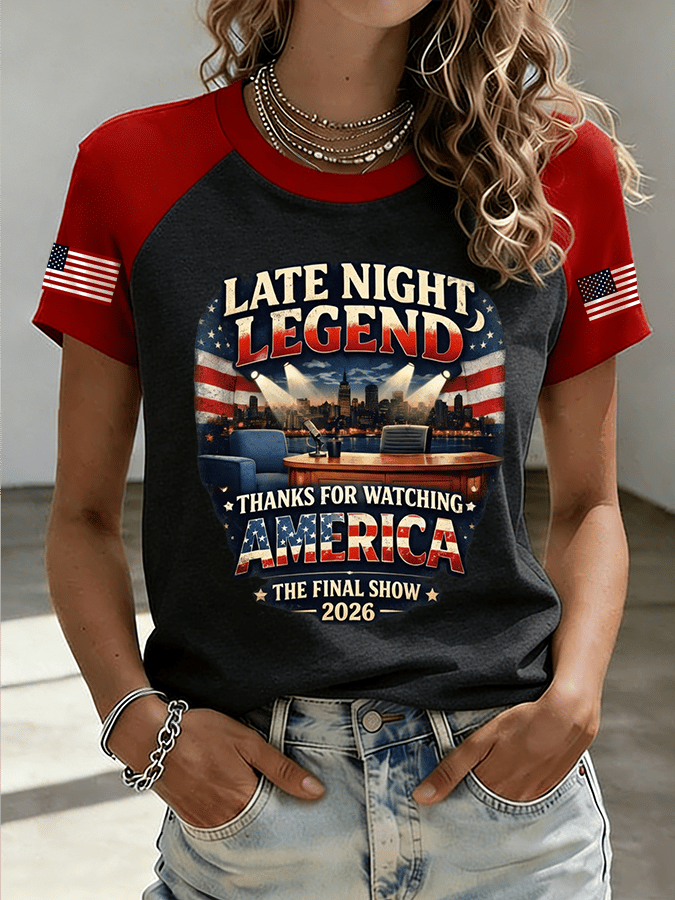 Women's "THANKS FOR WATCHING AMERICA THE FINAL SHOW" Printed Raglan Short-Sleeved Shirt