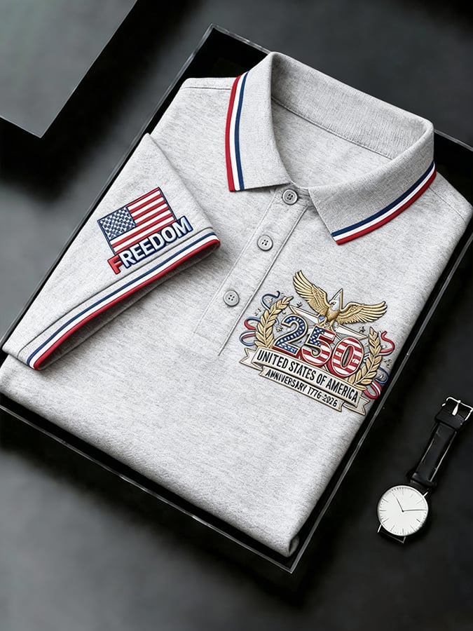Men's Retro 250th Anniversary of the United States Print Independence Day Cross Print Polo Shirt