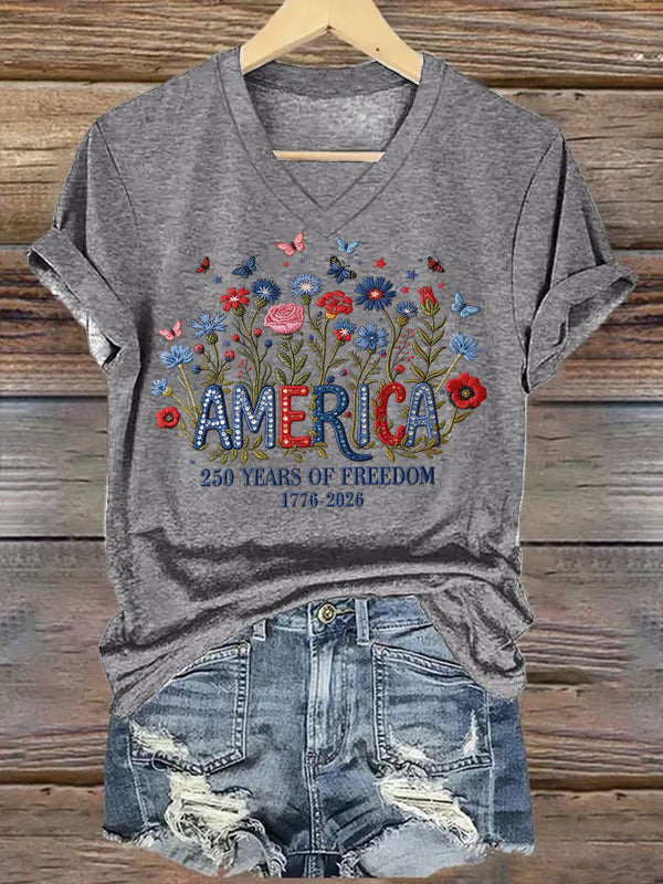 Women's casual retro American 250th T-shirt
