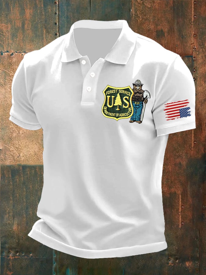 Men's Retro Save The Forest Service Printed Polo Shirt