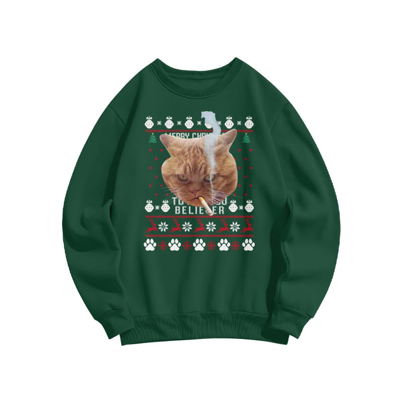 A Cool Smoking Cat Christmas Print Sweatshirt