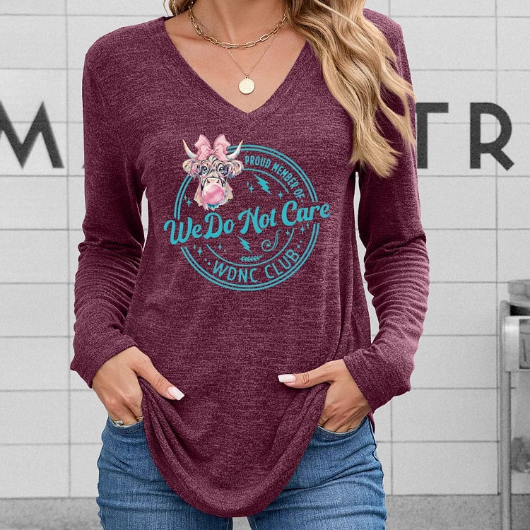V-Neck Retro Funny Proud Member Of WDNC Club We Do Not Care Menopause Perimenopause Print T-Shirt