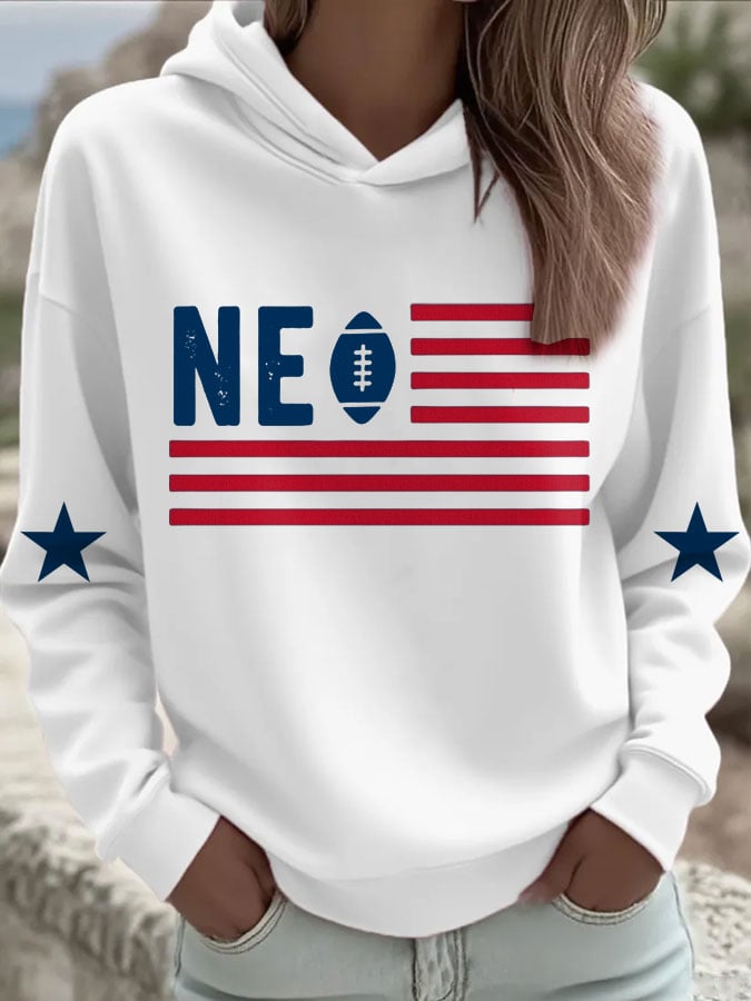 Women's Rugby Print Casual Hoodie