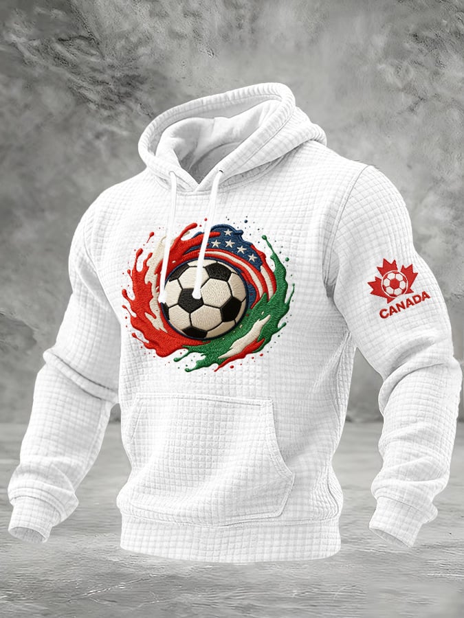 Men's Canadian Football Fan Color-Block Plaid Hooded Sweatshirt