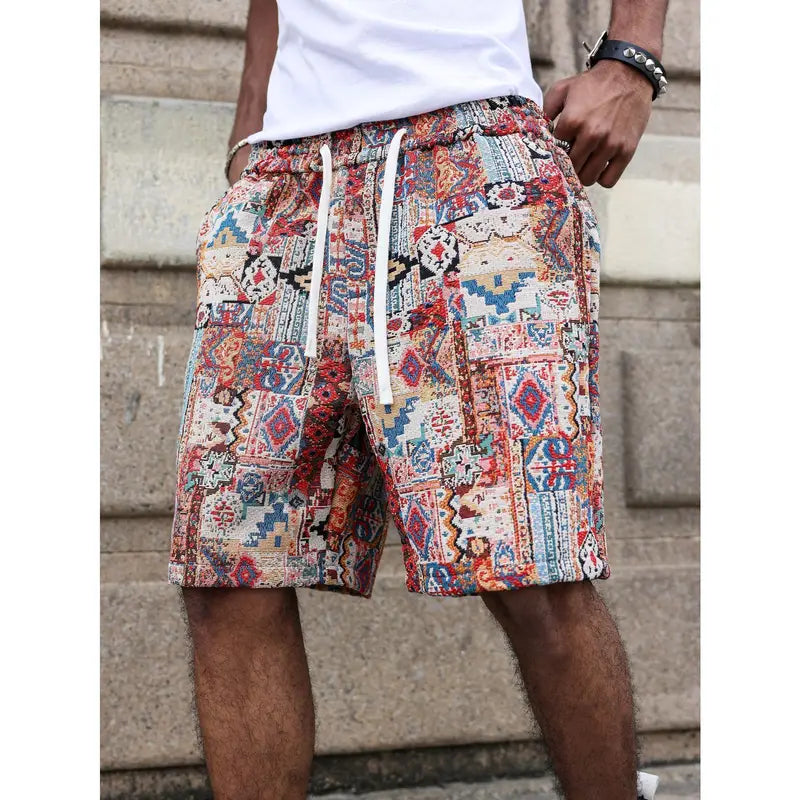 Unisex Retro Floral Jacquard Shorts