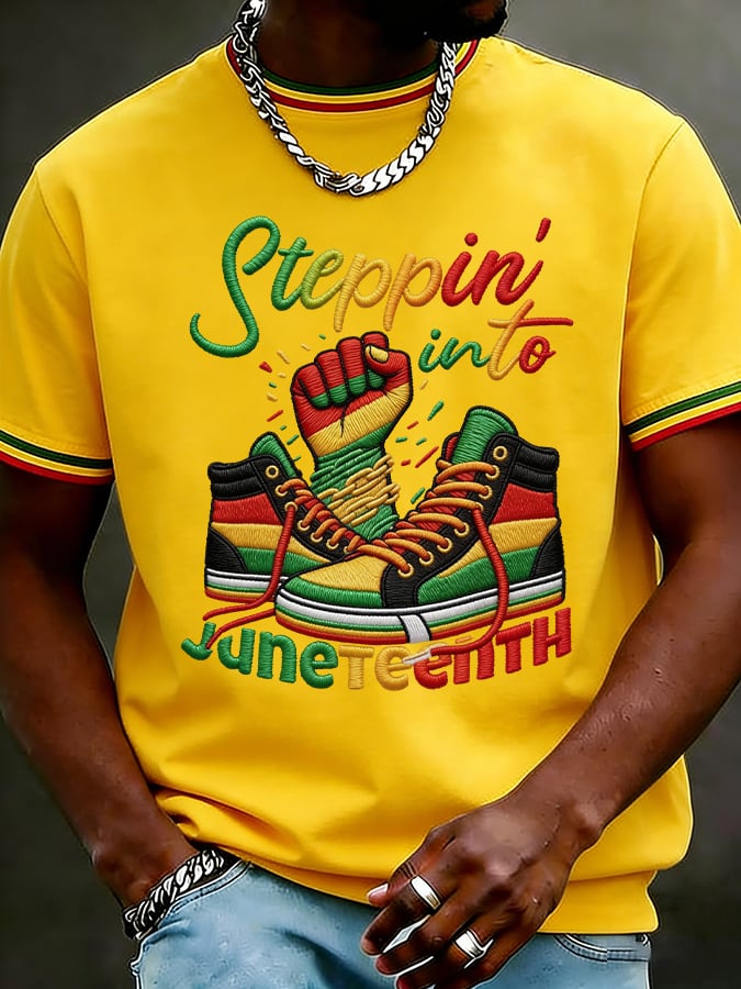 Men's Stepping Into Juneteenth Printed Casual T-shirt