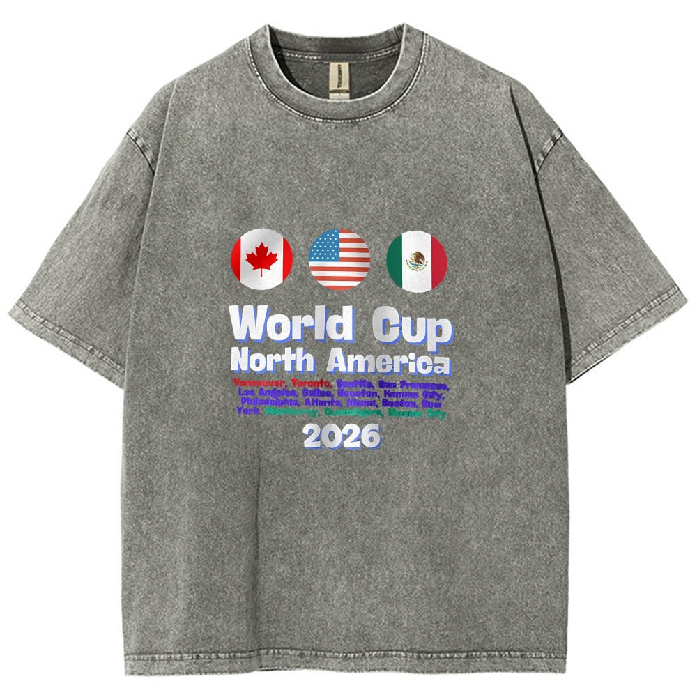 2026 World Cup Football Tournament T-shirt, loose fit, round neck, short sleeves.