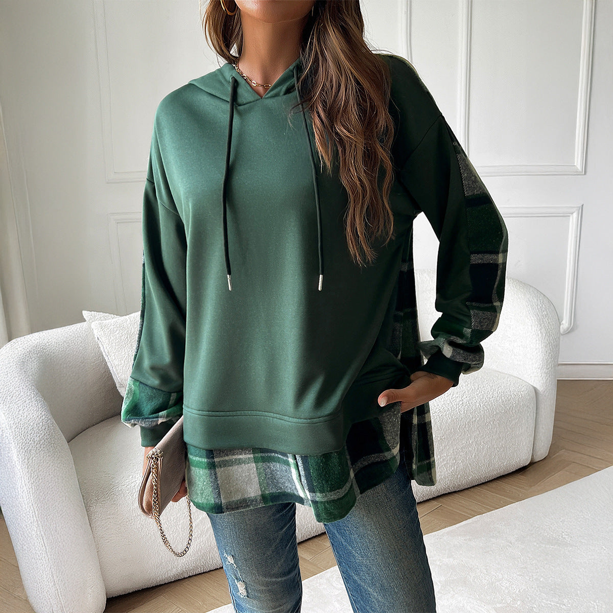 Women's two-piece spliced hooded long-sleeved sweatshirt