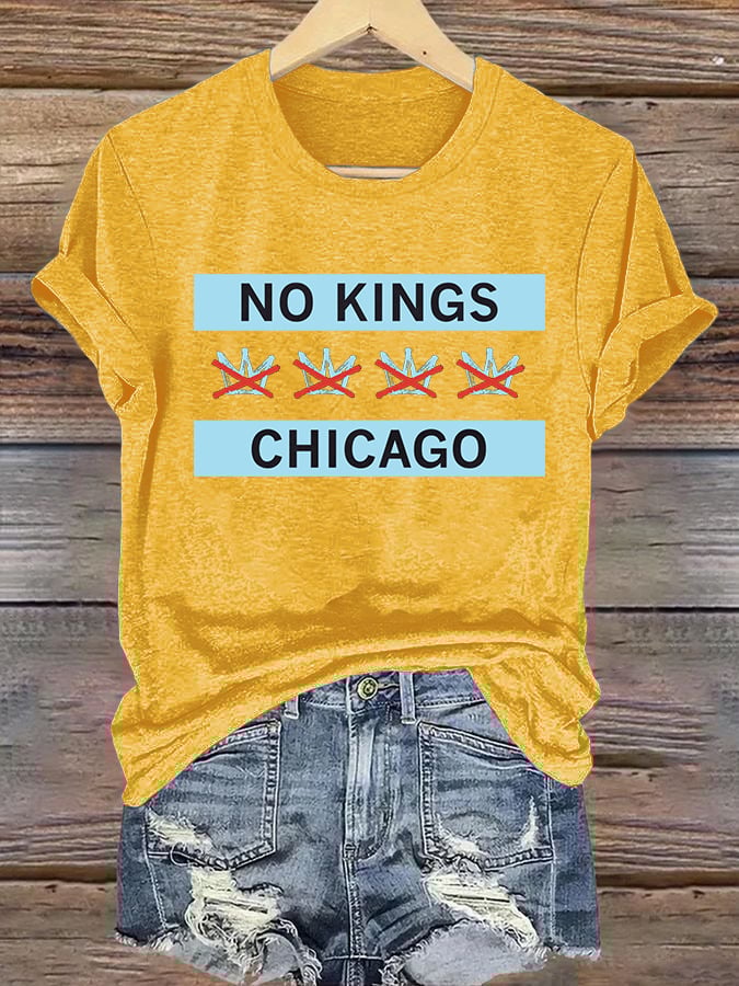 Women's No Kings Chicago Flag Print T-Shirt