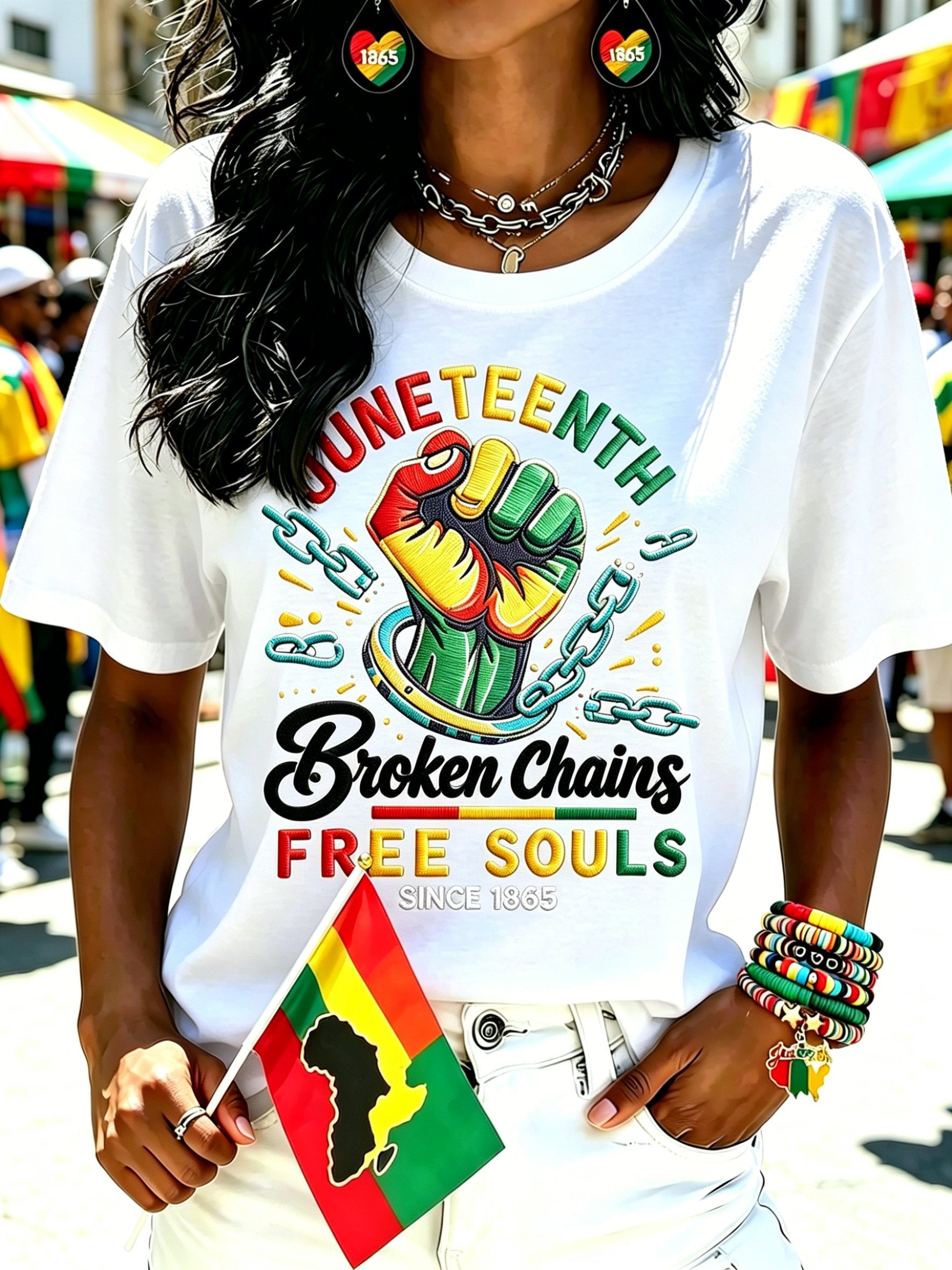 Women's Juneteenth "Chains Broken, Souls Free" Graphic Crewneck T-Shirt
