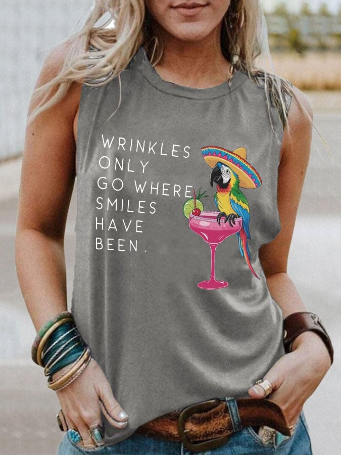 Retro Wrinkles Only Go Where Smiles Have Been Print Tank Top