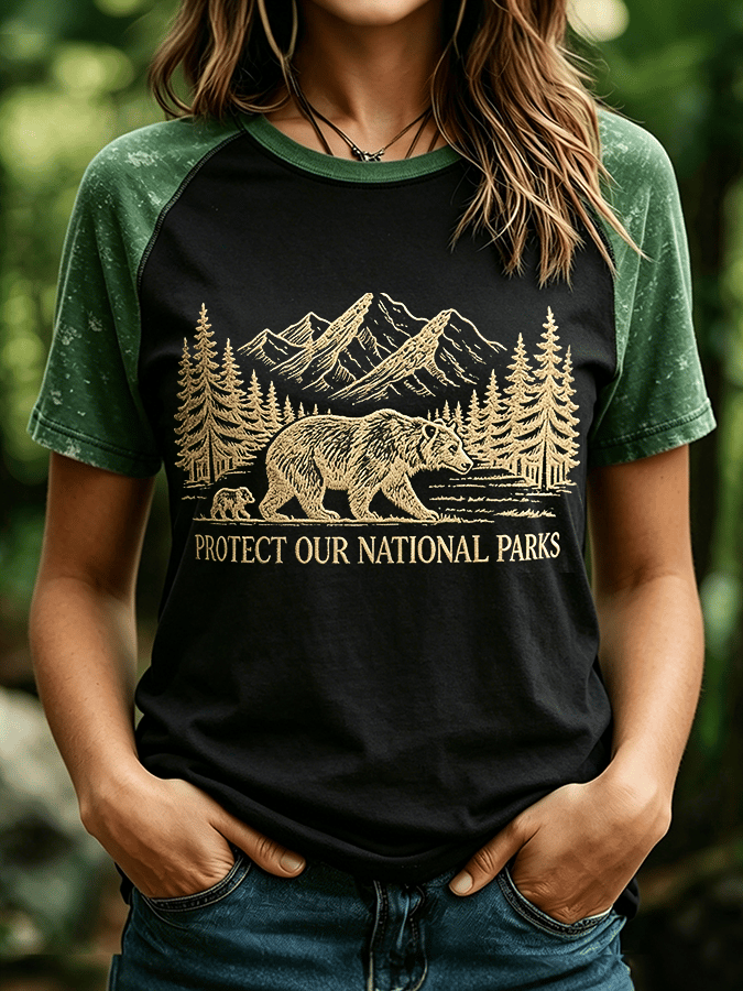 Women's Protect Our National Park Print Retro Raglan Short Sleeve