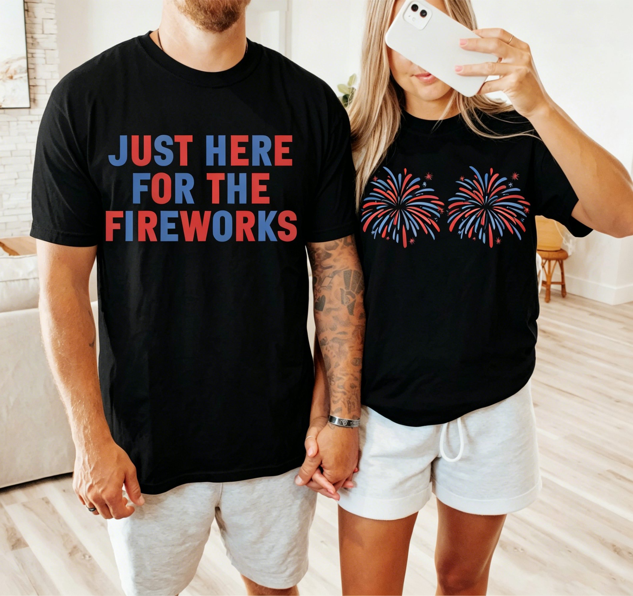 Humor 4th of July Matching Shirts for Couples, Independence Day Fireworks Tees