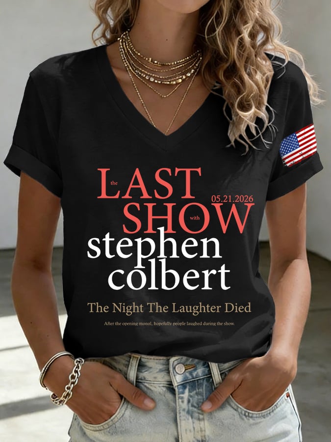 V-Neck Retro Last Show 05.21.2026 The Night The Laughter Died After The Opening Monol, Hopefully People Laughed During The Show Print T-Shirt