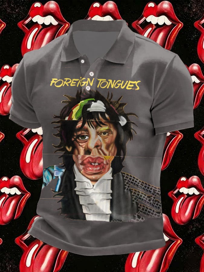 Men's Retro Foreign Tongues Printed Polo Shirt
