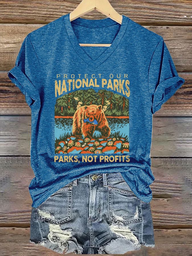 Women's Protect National Parks Print V-Neck T-Shirt