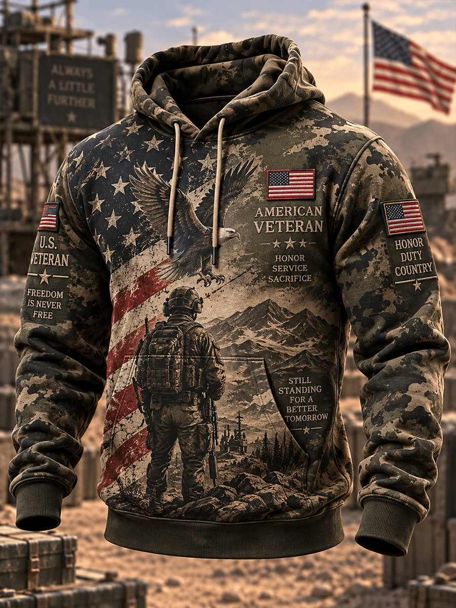 🎖️Men's Veteran Memorial Camo-Print Hoodie