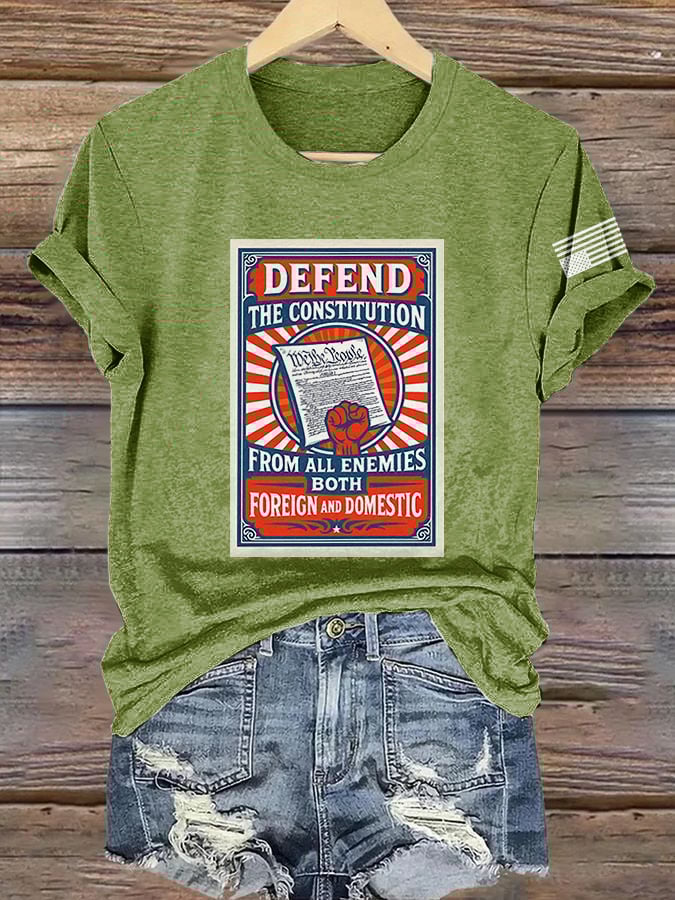 Retro Defend The Constitution From All Enemies Both Foreign And Domestic Print T-Shirt