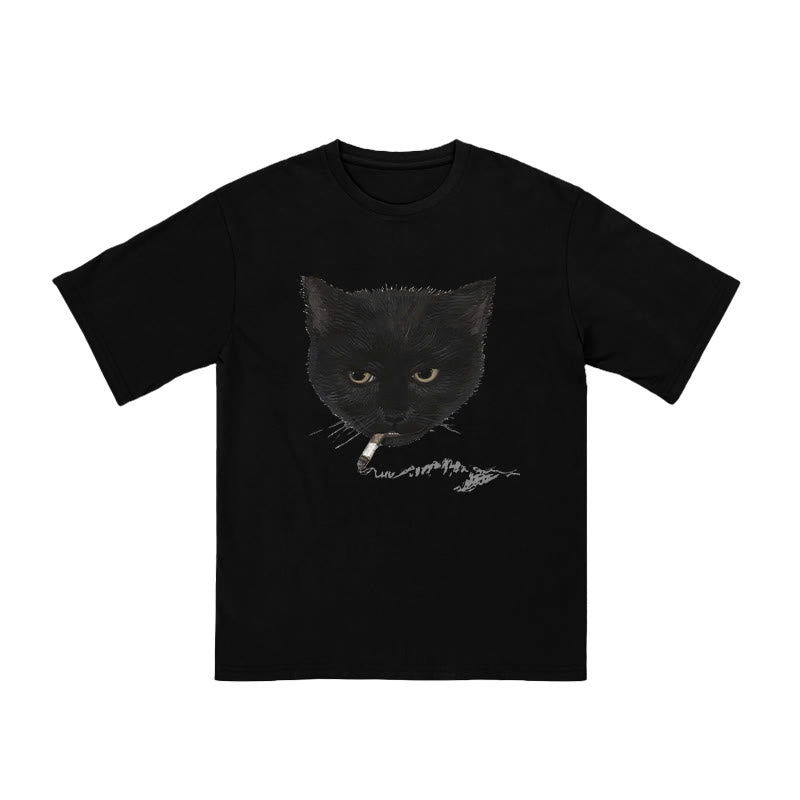 Unisex Smocking Cat Print T-shirt