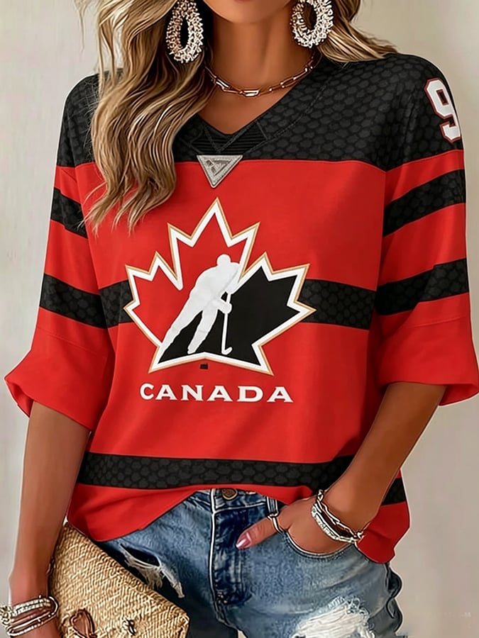 claude lemieux Print V-Neck Top
