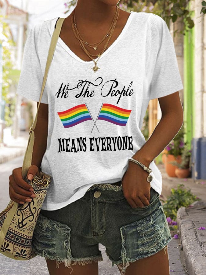 Women's Casual Pride Month Printed V-Neck Short Sleeve T-Shirt
