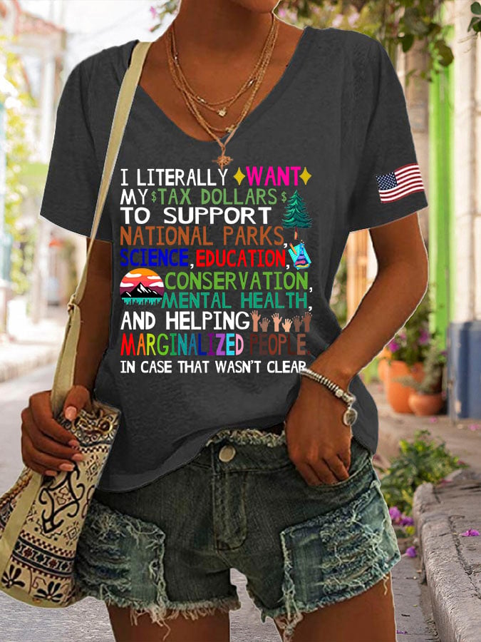 Women's Support National Parks Print V Neck Casual T-Shirt