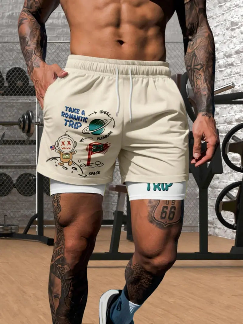 Unisex Alien Spaceship Print Casual Wear Shorts