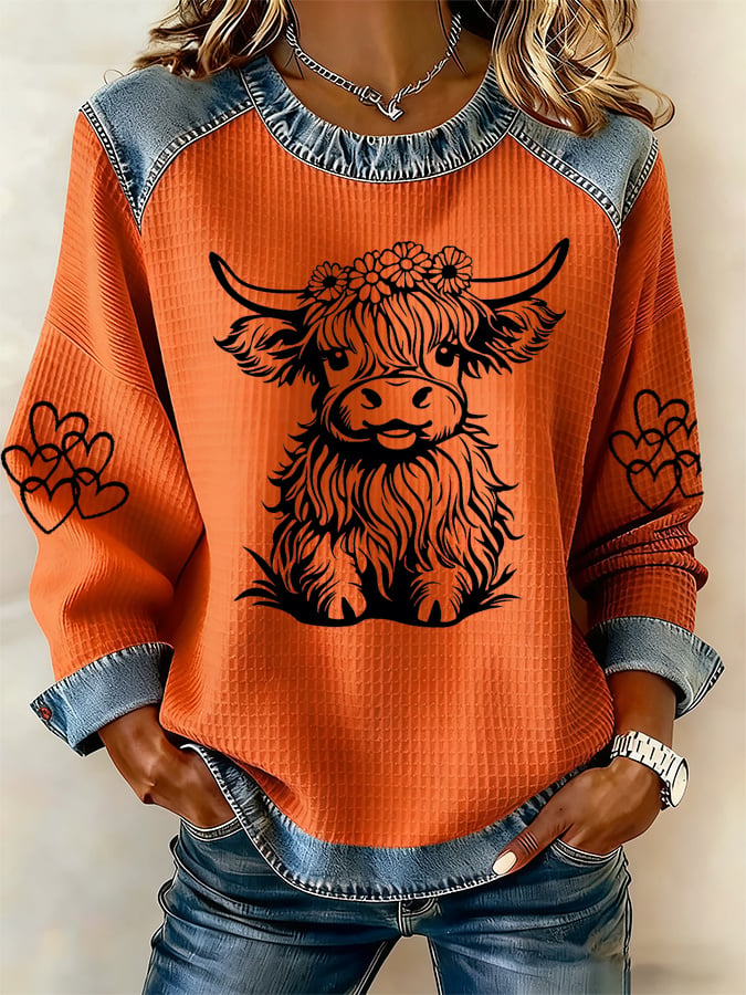 Women's Highland Cow Print Casual Top